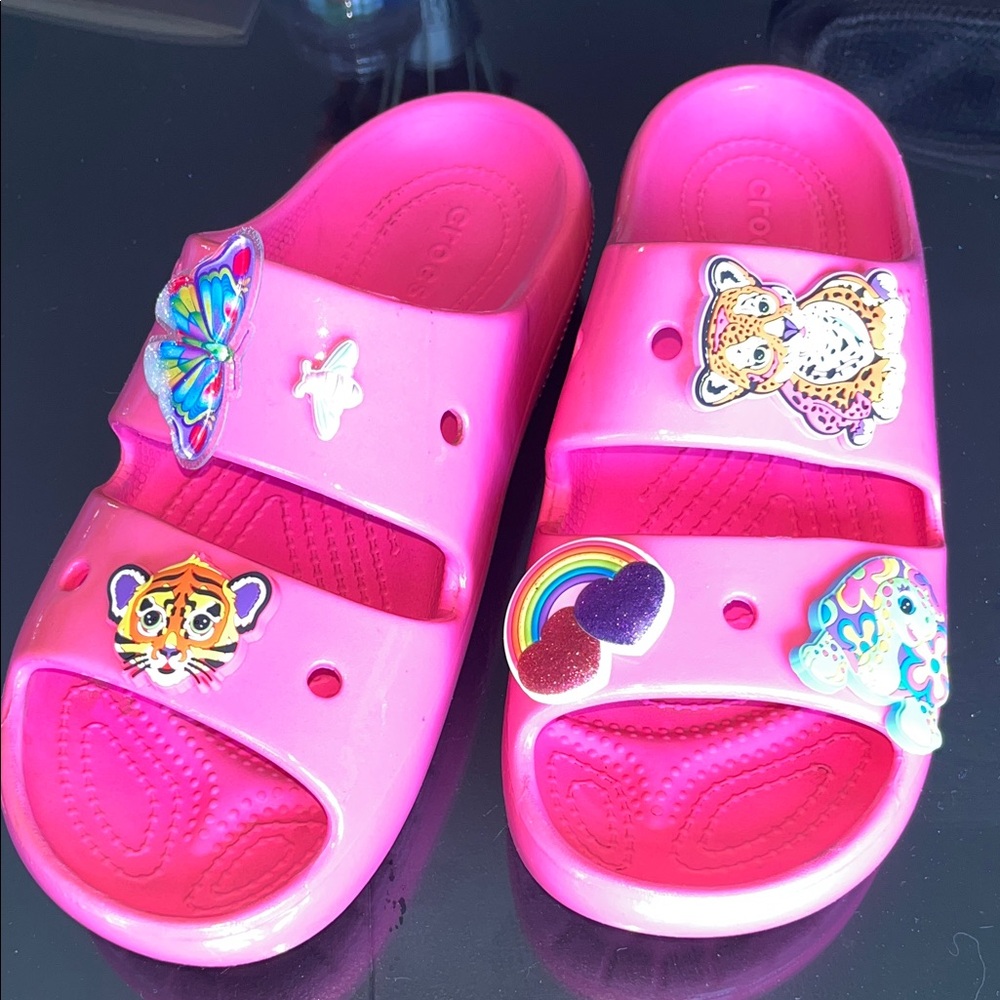CROCS Pink Slide Mules with Colorful Charm Accents